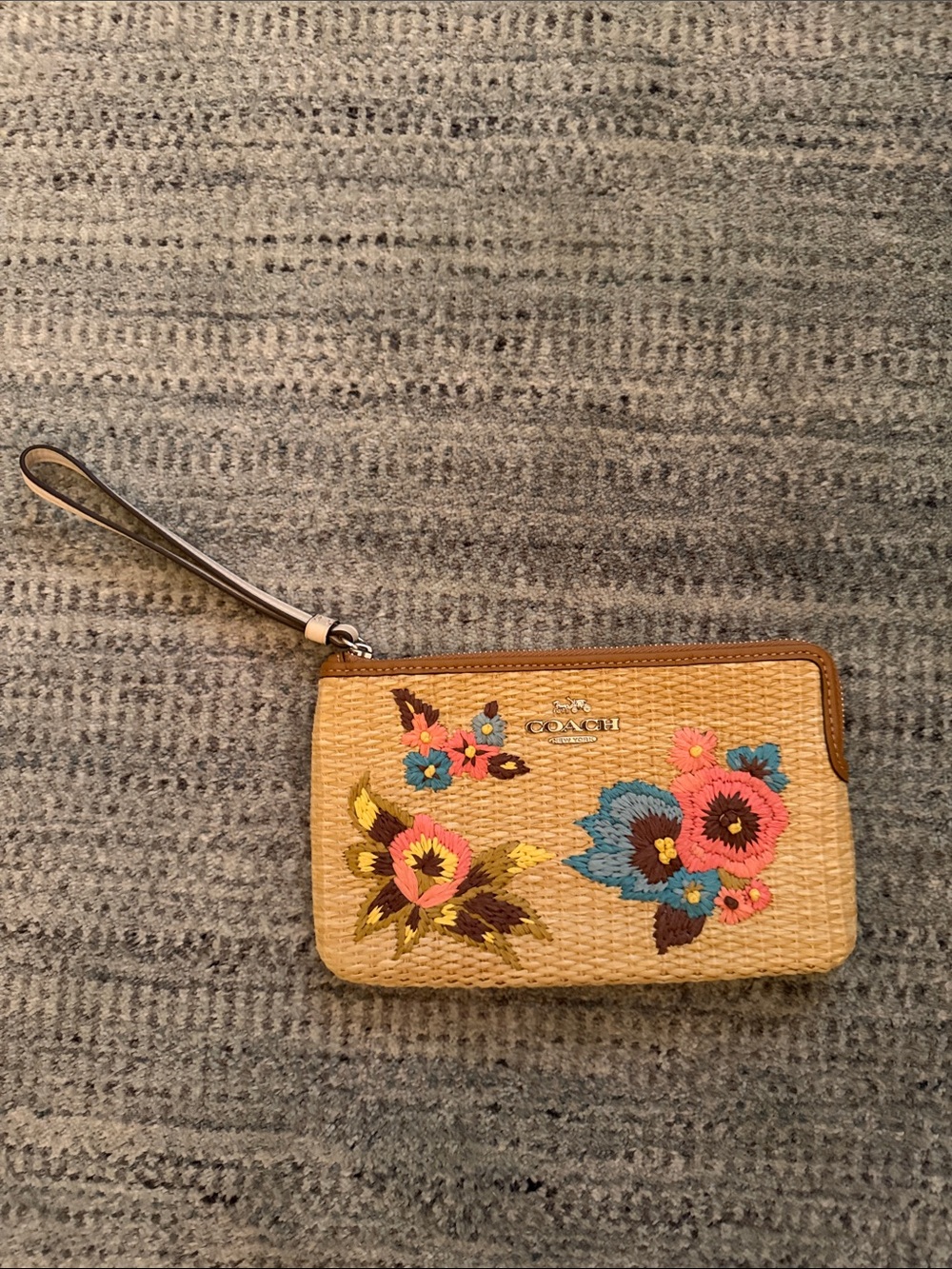 Coach Large Corner Zip Wristlet With Floral Embroidery- Great Condition